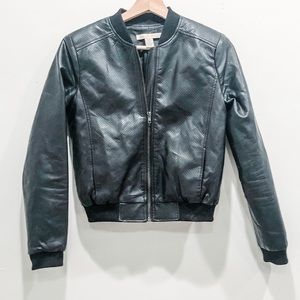 Black Faux Leather Bomber Jacket
